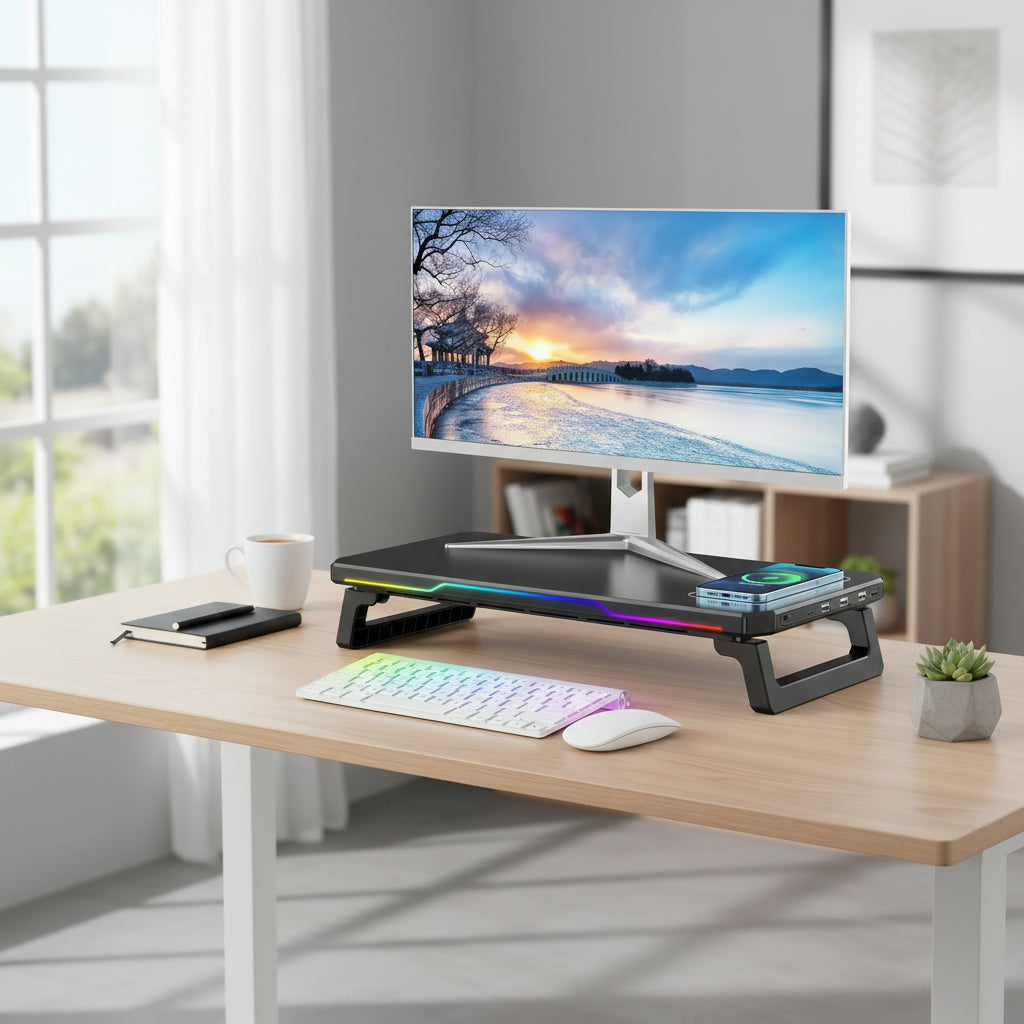 Support de Moniteur Connecté MovaHub – Charge Sans Fil & Rétroéclairage LED