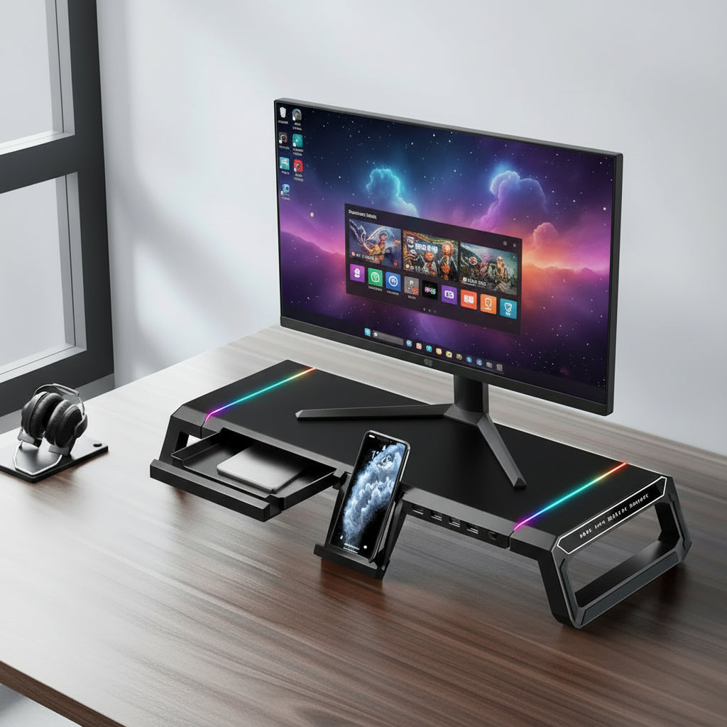 Support de Moniteur Ergonomique MovaElevate – Organisateur de Bureau avec Tiroirs