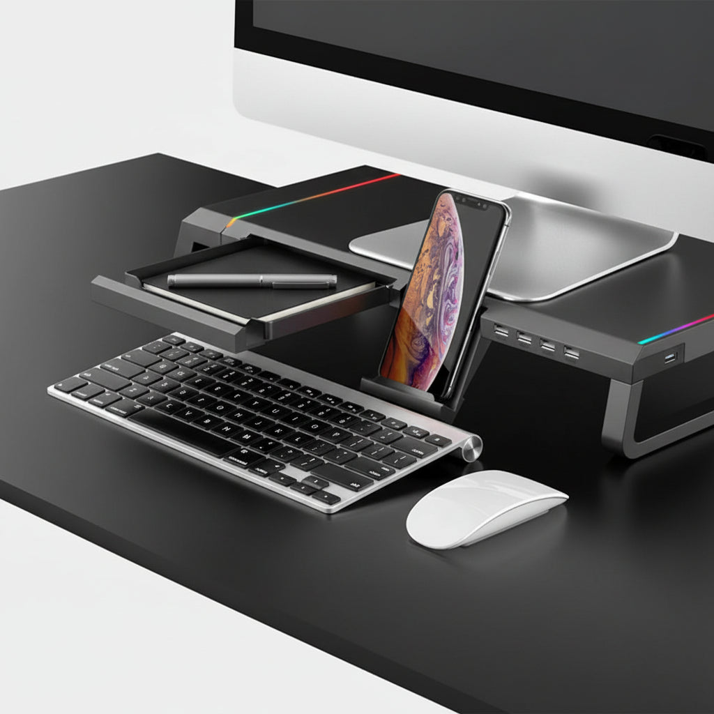 Support de Moniteur Ergonomique MovaElevate – Organisateur de Bureau avec Tiroirs