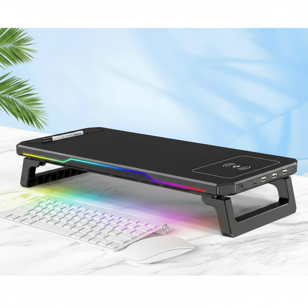 Support de Moniteur Connecté MovaHub – Charge Sans Fil & Rétroéclairage LED